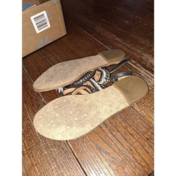 9 Carlos Santana Ankle Strap Embellished Beaded Rhinestone Leather Shoes Sandals - Picture 5 of 7